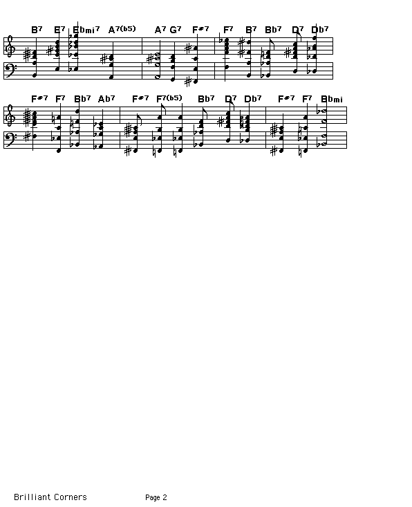 Brilliant Corners, p2: Page 2 of the score for the chord sequence of Thelonious Monk's "Brilliant Corners".