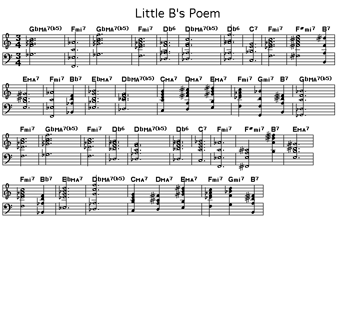 Little B's Poem, p1: <P>Printable GIF image of the score for the chord progression of Bobby Hutcherson's "Little B's Poem".</P>