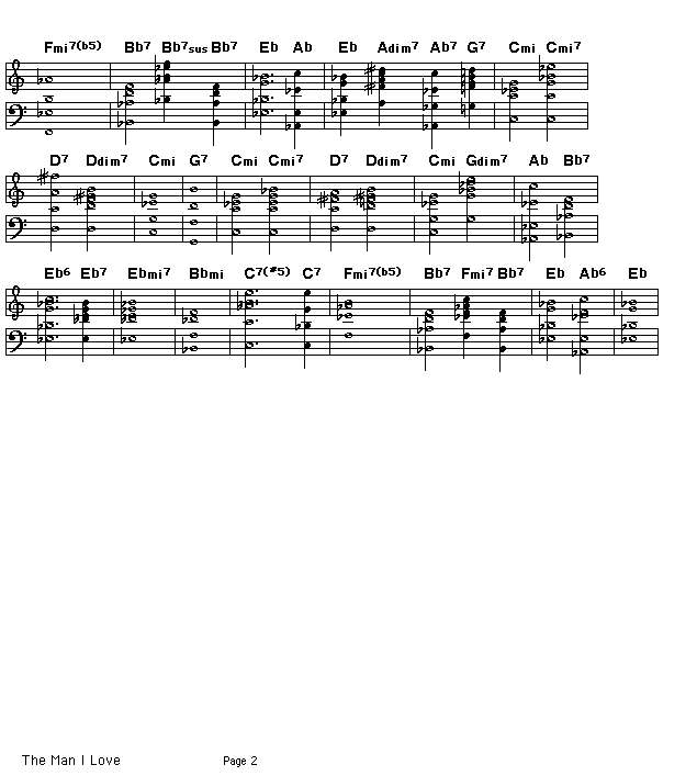 The Man I Love, p2: GIF image of page 2 of the score of the changes of George Gershwin's "The Man I Love".