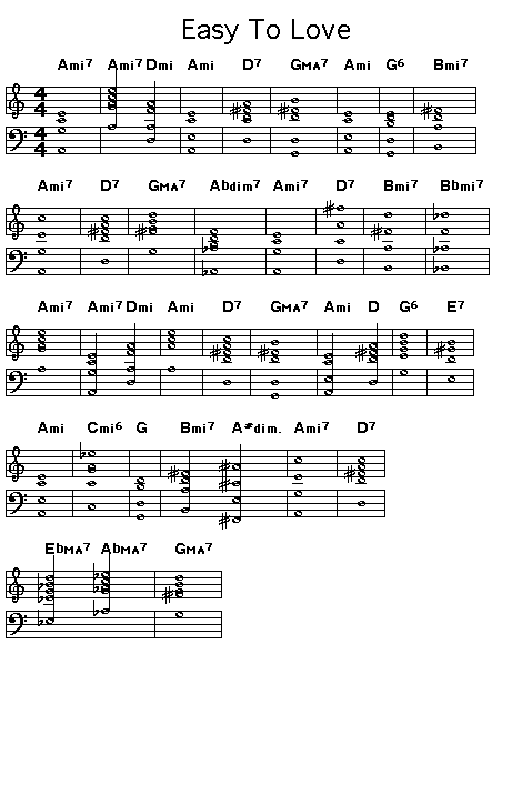 Easy To Love, p1: GIF image of the chord changes for Cole Porter's "Easy To Love".