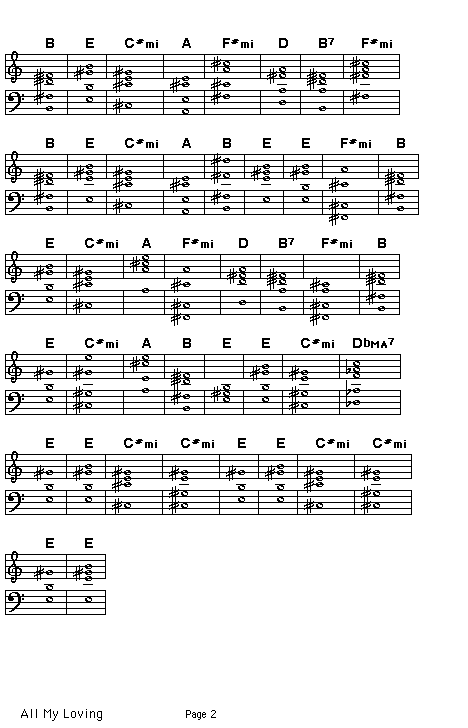 All My Loving, p2: <P>Page 2 of the score of the chord progression off Lennon and McCartney's "All My Loving".</P>