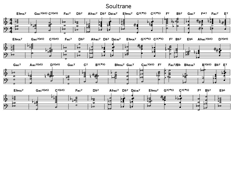 Soultrane: Chord changes for Tadd Dameron's "Soultrane". This was written for Dameron's album "Mating Call" which Dameron made with John Coltrane.