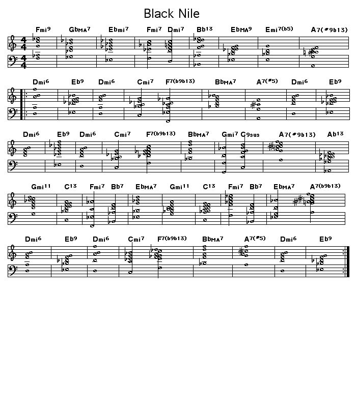 Black Nile: JPG Rendering of the chord progression for Wayne Shorter's "Black Nile".<p>