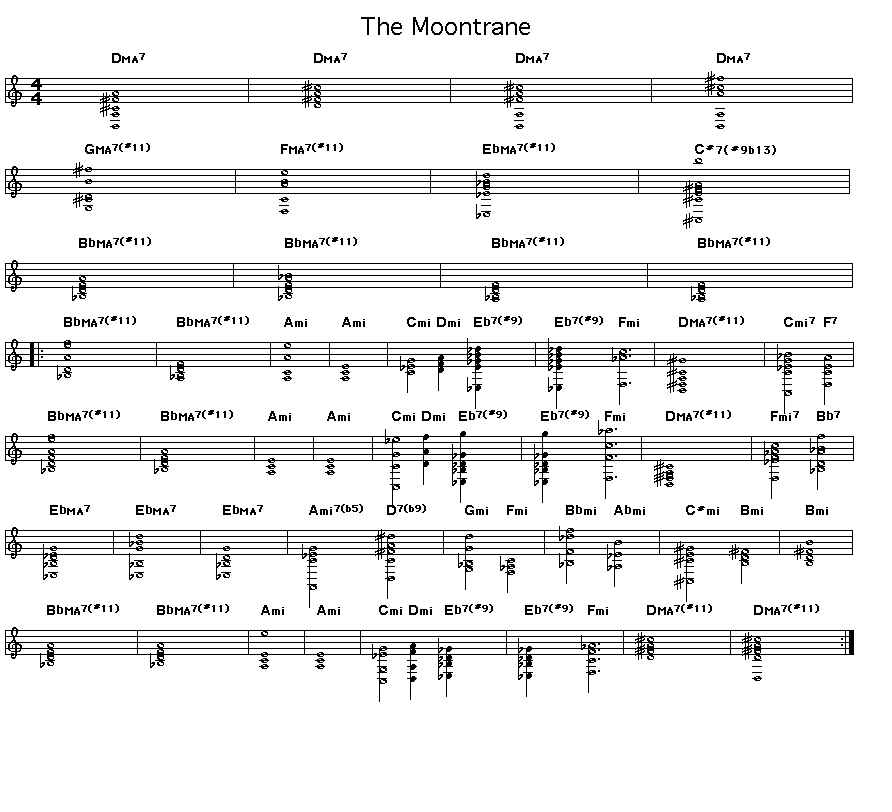 The Moontrane, page 1: <P>GIF image of the score for Woody Shaw's "The Moontrane".</P>