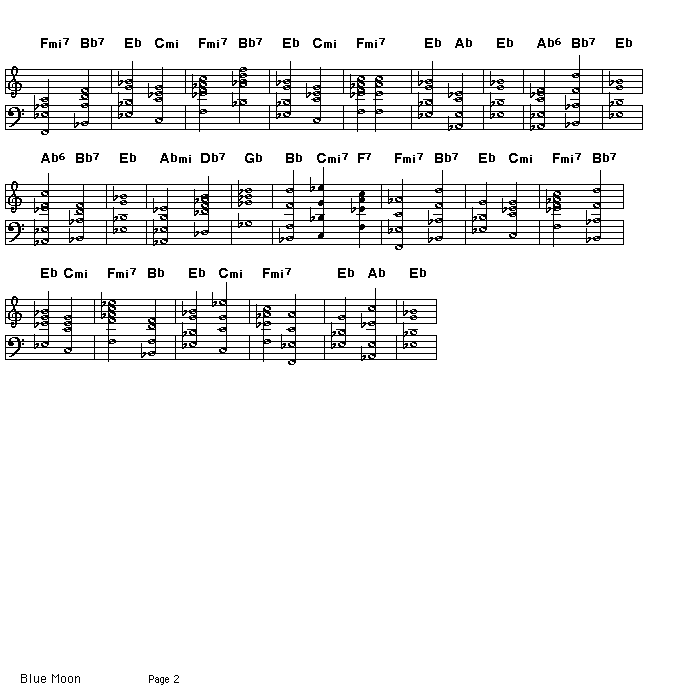 Blue Moon, page 2: GIF image of page 2 of the score for the chord progression of Richard Rodgers' "Blue Moon".