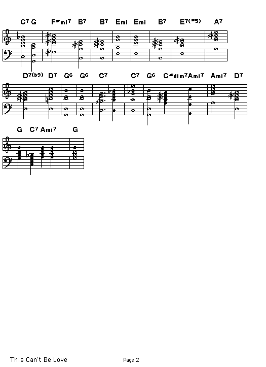 This Can't Be Love, page 2: Page 2 of the score for the chord progression of Richard Rodgers' "This Can't Be Love".
