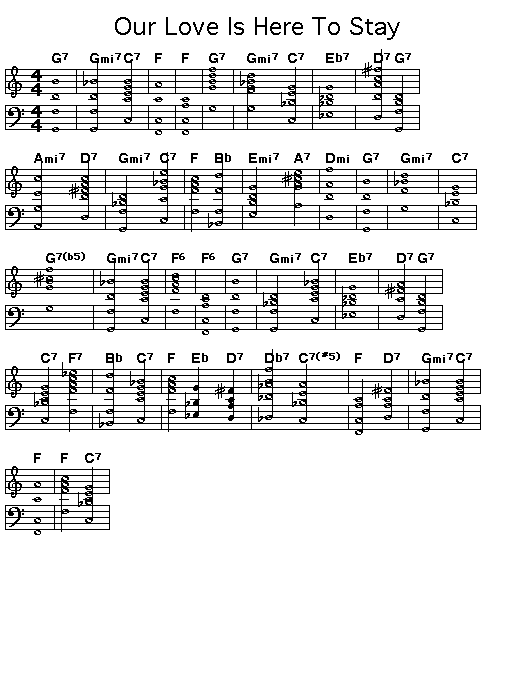 Our Love Is Here To Stay, p1: GIF image of the score for the chord progression of George Gershwin's "Our Love Is Here To Stay".