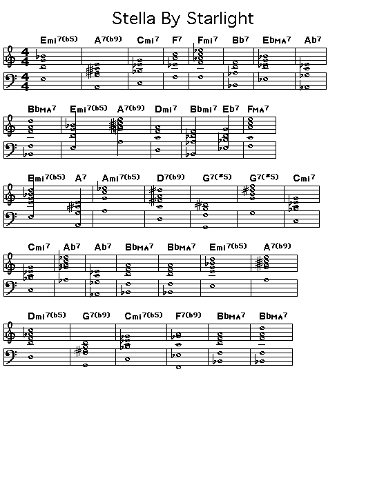 Stella By Starlight, p1: Printable GIF image of the score of the chord progression for Victor Young's "Stella By Starlight".