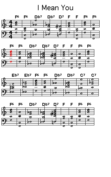 I Mean You, p1: Printable GIF image of the score of the chord progression for Thelonious Monk's "I Mean You".